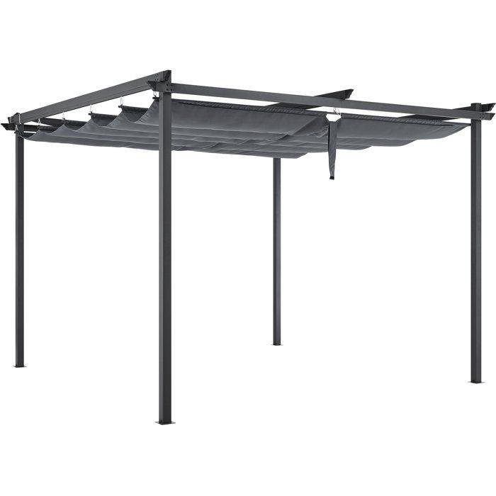 Pergola toit rétractable - KIBA - Structure en acier - Toile en polyester - Gris - 3 x 3 m