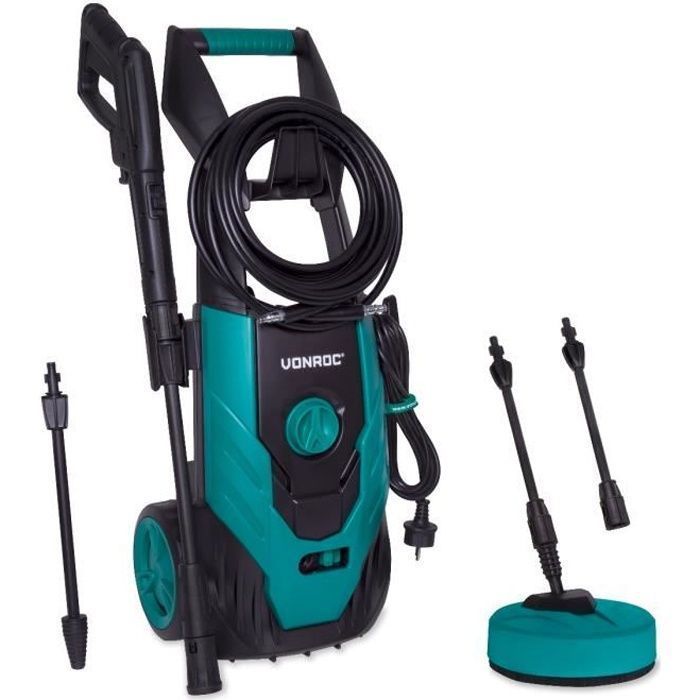 Hidrolimpiadora de alta presión 1800W – 140 bar - Depósito de detergente - Caudal 420L-h, 50° máx. - 8 accesorios incl.