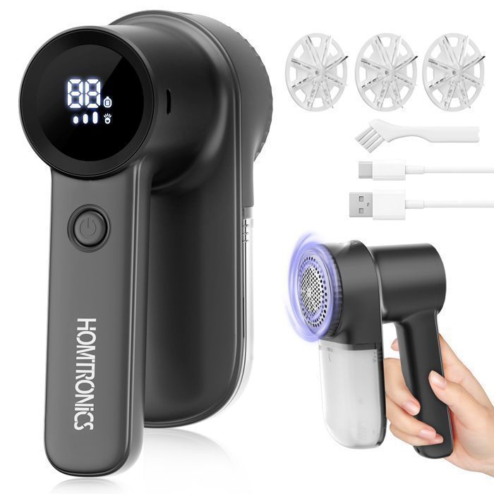 Homtronics Electric Lint Remover, Type-C, 3 Replaceable Blades, 3 Adjustable Speeds, for Wool, Clothes, Blankets