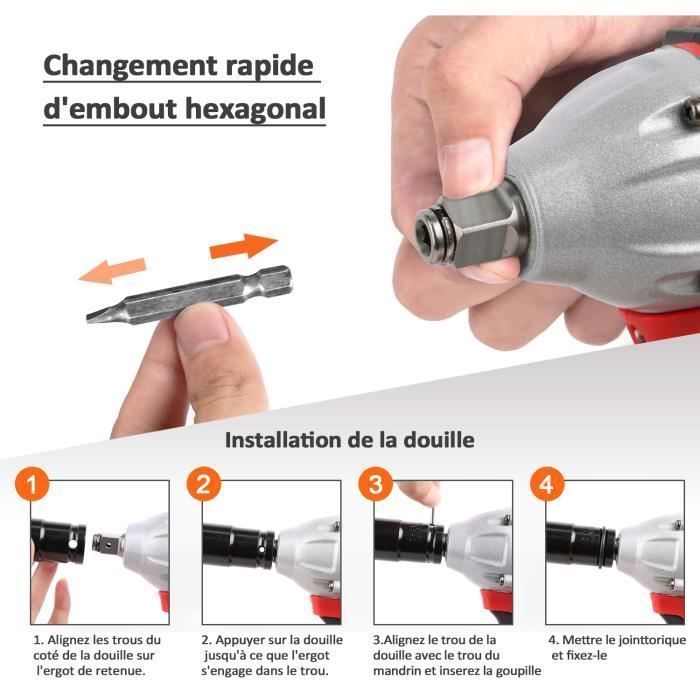 Llave de impacto inalámbrica, taladro atornillador inalámbrico - con 2 baterías de 24 V, 350 Nm, 0-3000 RPM, luz LED