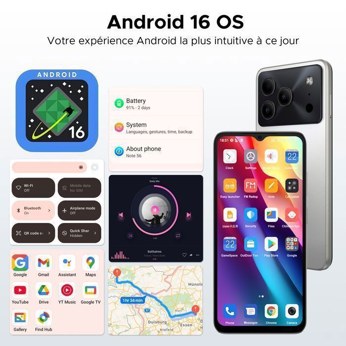DOOGEE Note56 Android 16 Smartphone Pas Cher, 6150mAh Telephone 6.56