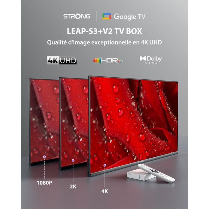 STRONG - LEAP-S3+V2 - Streaming Box Google TV 4K - Chromecast - Wifi - Bluetooth -Assistant Vocal Google - Dolby Atmos/Vision - HDR