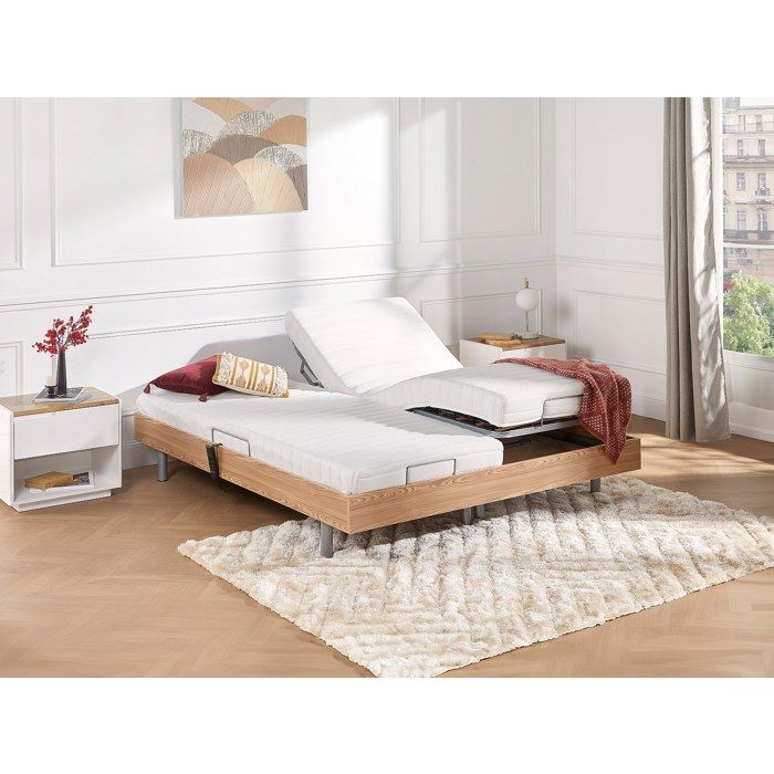 Cama eléctrica de relajación con base de láminas y colchón de látex - 2 x 90 x 200 cm - Roble - CASSIOPEE III de YSMÉE