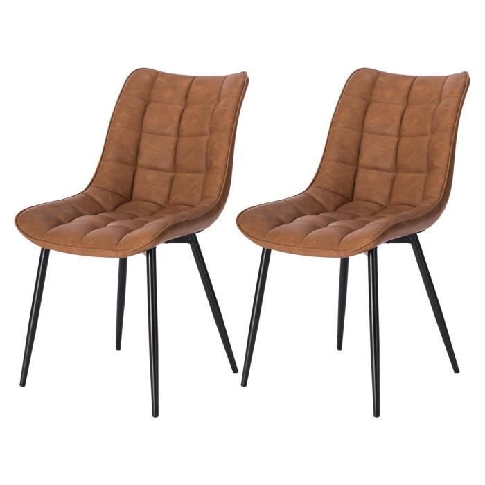 WOLTU 2 sillas de comedor, sillas de cocina de piel sintética, patas de metal, marrón claro W0ATT0011-2