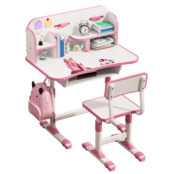 Desk and chair set - Children's desk with chair - Multifunctional - Height adjustable - Cartoon pattern - Pink
