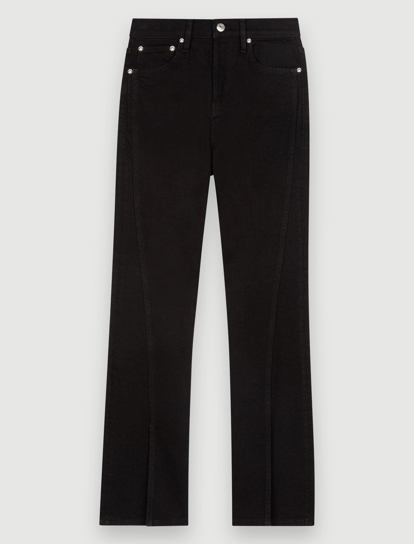 Jeans met hoge taille en splitten aan de voorkant - Zwart