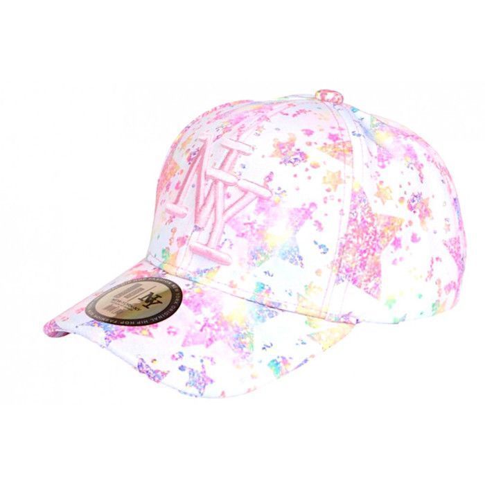 Cappellino hip hop per bambini - Cappellino con stelle multicolore per ragazze - Rosa arcobaleno NY - Età 7-12 anni - Rosa
