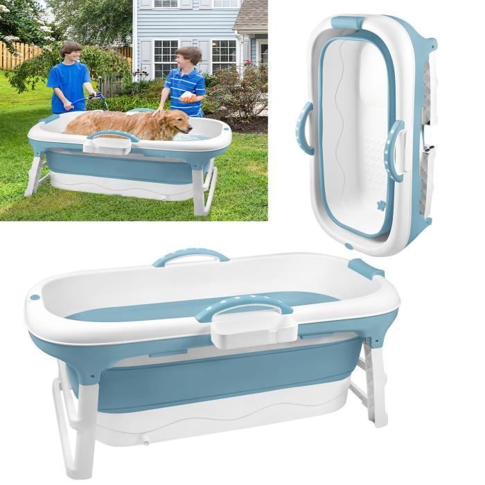 Bañera plegable Aufun de 118 x 62 x 53 cm con tapa y rodillos de masaje, bañera portátil, color azul.