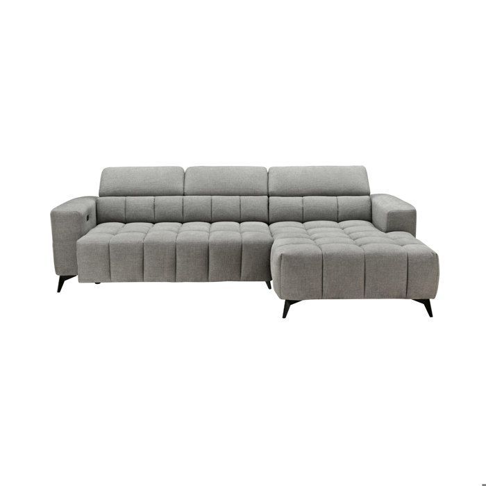Canapé relax coulissant électrique d'angle droit 3 places gris clair