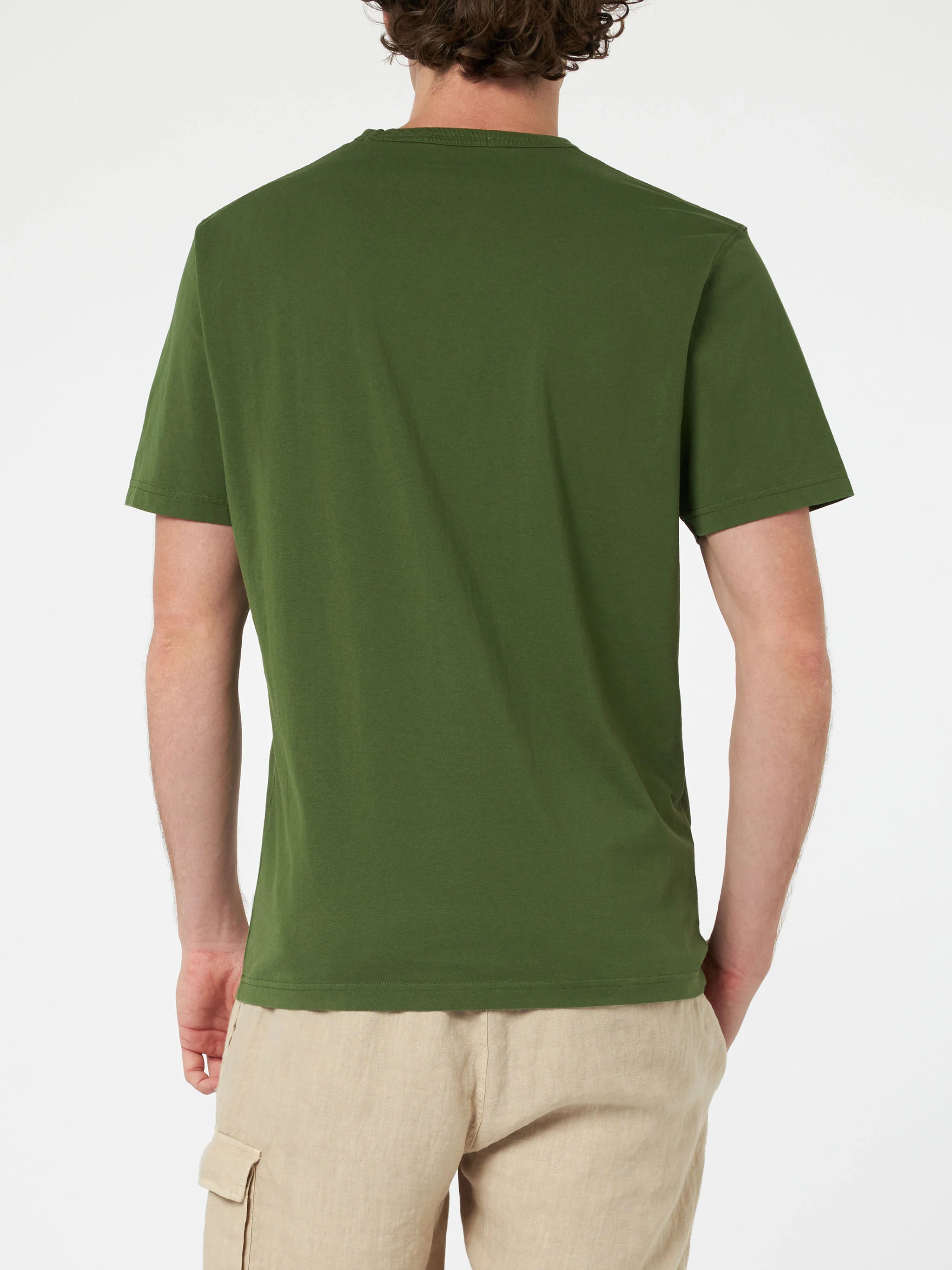 Dover heren T-shirt van katoenen jersey in militaire groene kleur met St-borduurwerk.