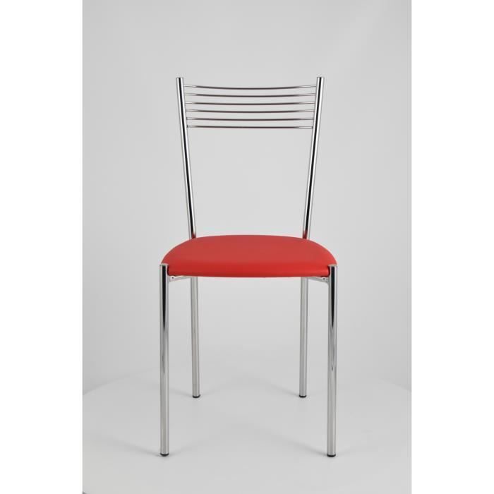 Set of 4 Elegance chairs with a sturdy chromed steel frame and padded seat upholstered in red artificial leather