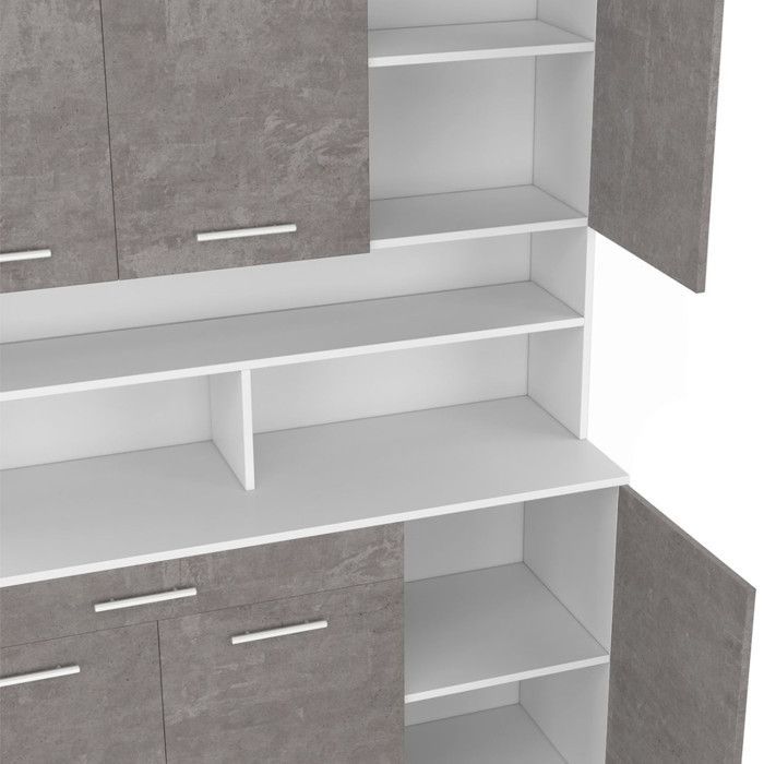Aparador de cocina IDMARKET CINA de 120 cm con 6 puertas + cajón, color blanco y efecto hormigón.