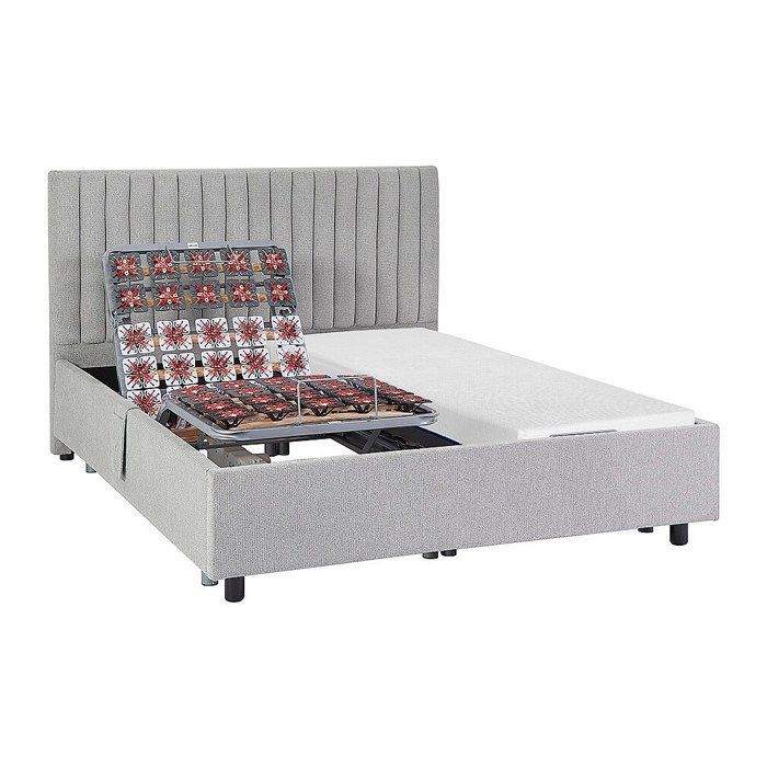 Cama eléctrica de relajación con somier de láminas decorativas y colchón de espuma viscoelástica - 2 x 70 x 190 cm - Tela - Gris - SASORA by YSMÉE