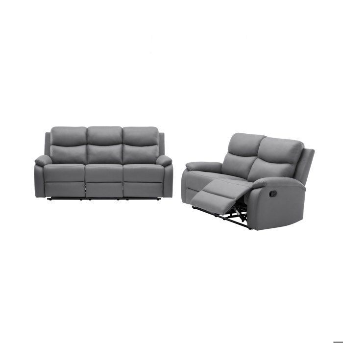 ZOLARA 3+2 Seater Manual Reclining Sofa Set in Light Grey PU Leather -