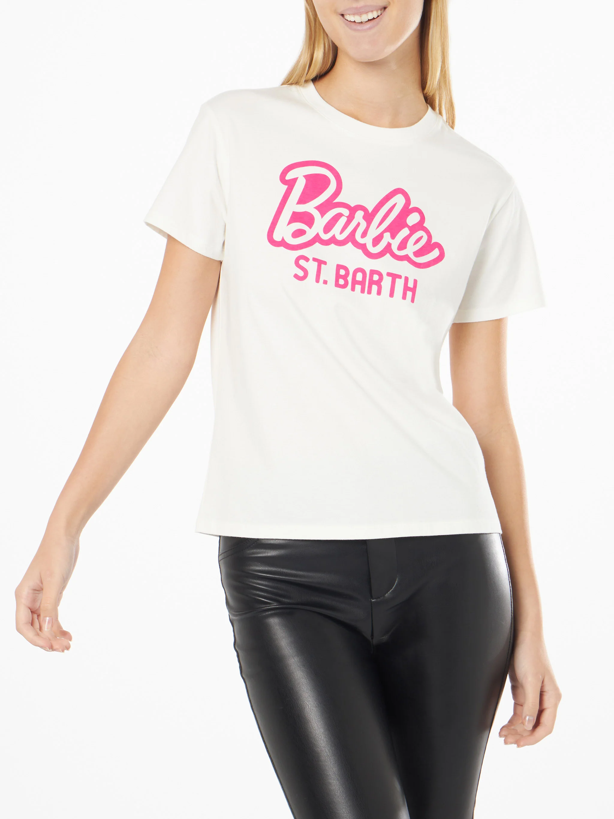 Dames T-shirt van zwaar katoen met Barbie St. Barth-print | EDIZI