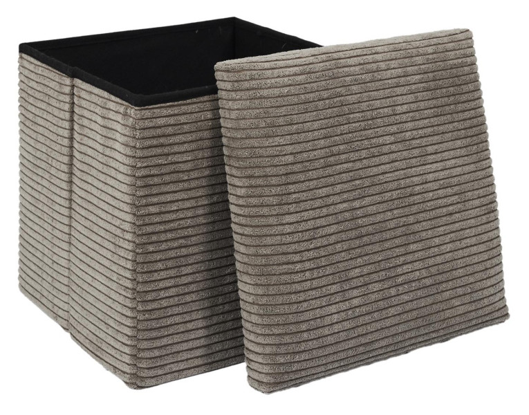 Sztruksowa pufa Boxy taupe ze schowkiem 38x38x38 cm nowoczesna