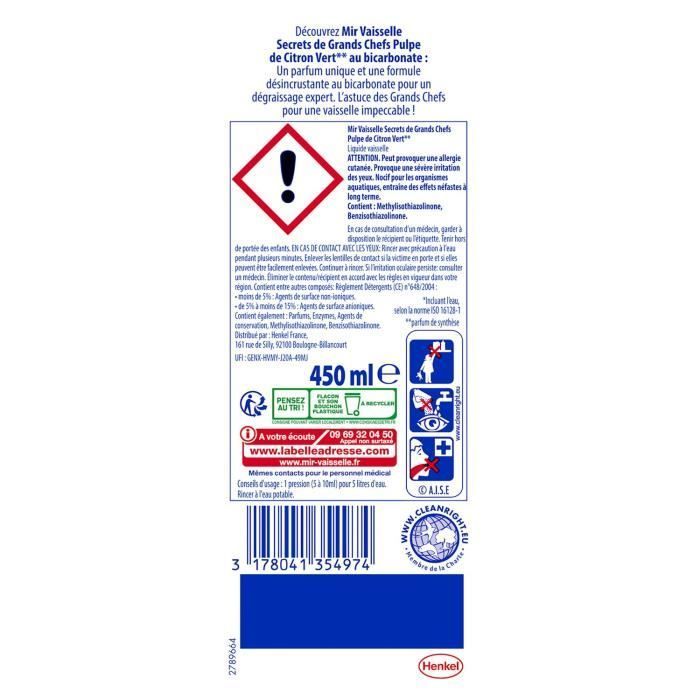 Vaisselle Secrets de Grands Chefs Citron Vert – Liquide Vaisselle Main (450mL)