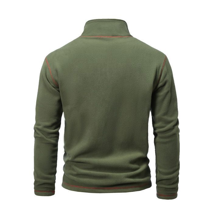 Maglione da uomo in pile con collo alto e cerniera, caldo colore a contrasto autunno/inverno - Taglia UE - Verde militare