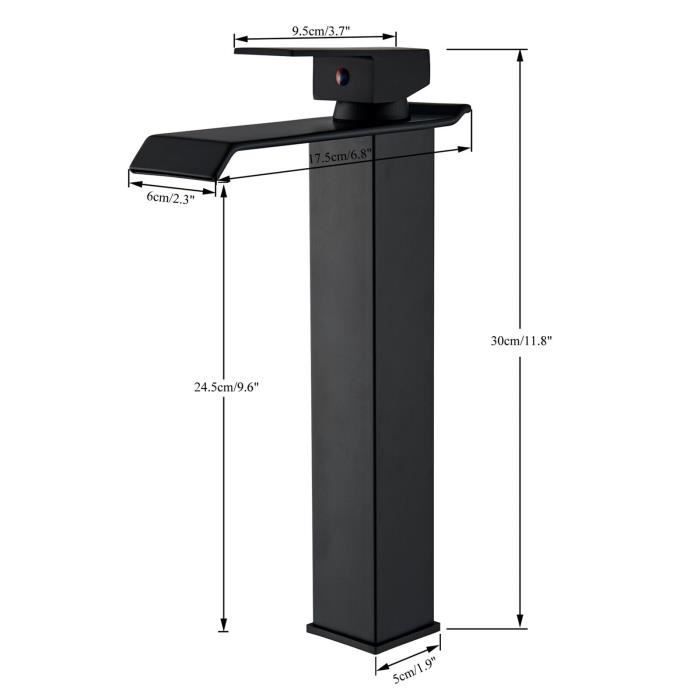 Grifo mezclador de lavabo tipo cascada JULLYBATHEVY - Grifo de baño - Grifo mezclador - Grifo mezclador de lavabo tipo cascada alto - Negro mate