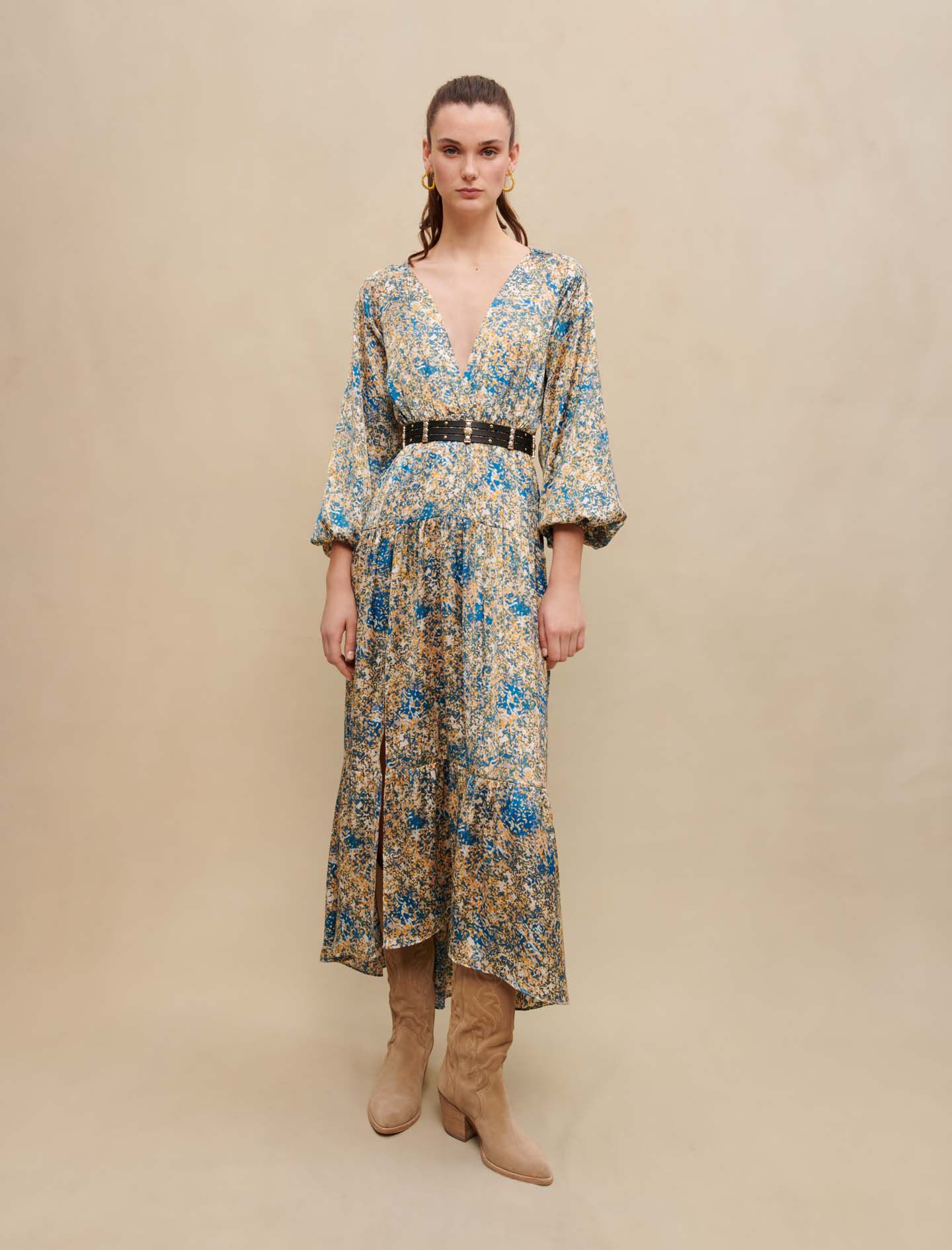 Lange jurk met print - Abstract blauw