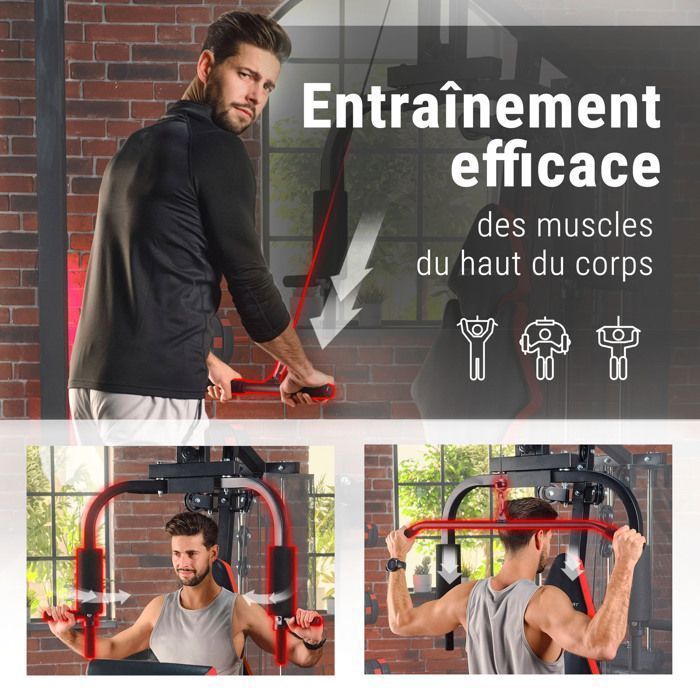 Hop-Sport HS-1044K Multifunctioneel krachttrainingsstation, fitnesscentrum, multigym met katrol, butterfly-apparaat en gewichten van 66 kg.