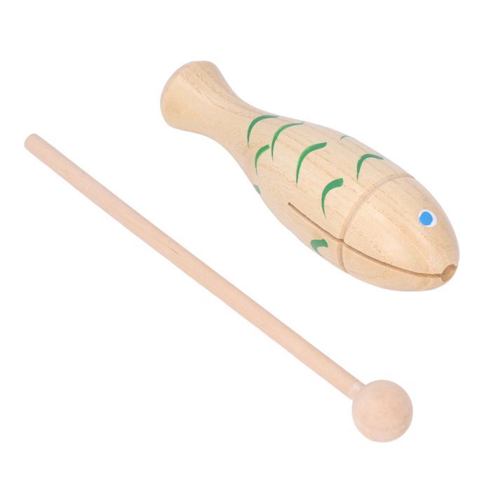 Instrumento de percusión con forma de pez, instrumento musical portátil de madera para niños y bebés.