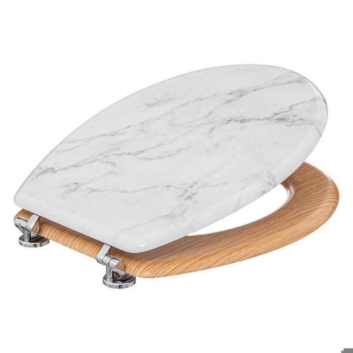 Asiento de inodoro - Asiento de madera y tapa estampada - Moderno - Mármol blanco