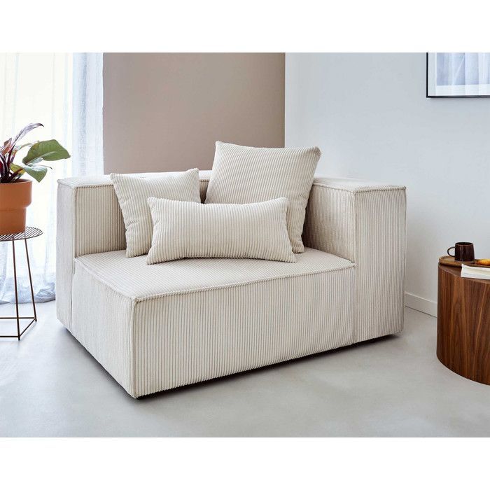 Colombine - canapé modulable d'angle gauche - 6 places - en velours côtelé - Beige