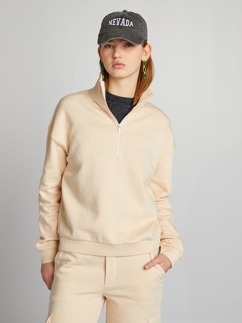 Trucker-sweatshirt van fleecestof - BEIGE