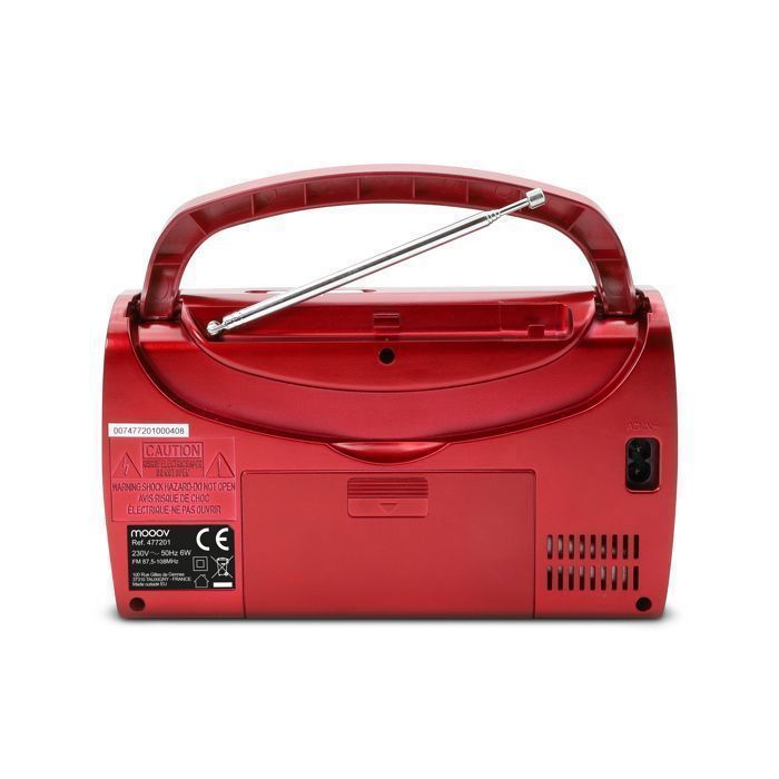 METRONIC 477201 Radio Portable FM / AM avec Fonction Réveil Alarme et Affichage Heure - Alimentation Secteur ou Piles - Rouge