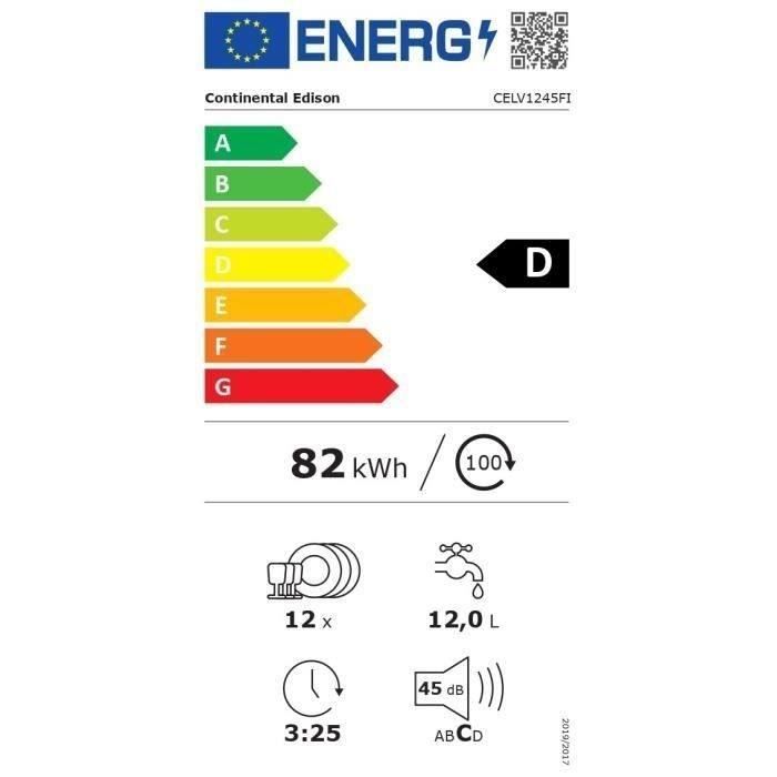 Continental Edison CELV1245FI Inbouwvaatwasser - 12 couverts - 59,8 cm breed - Energieklasse D - 45 dB - Wit