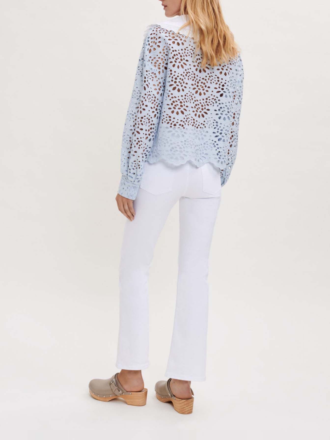 Guipure kanten blouse met kraag - Lichtblauw