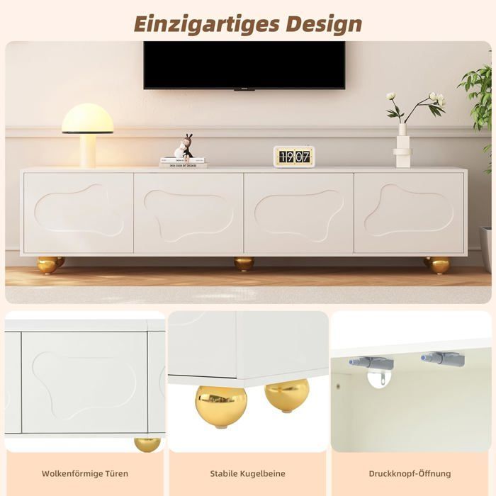Mueble para TV - LEMONBEST - 180 x 40 x 45 cm - 2 armarios con 4 puertas - Para televisores de hasta 75