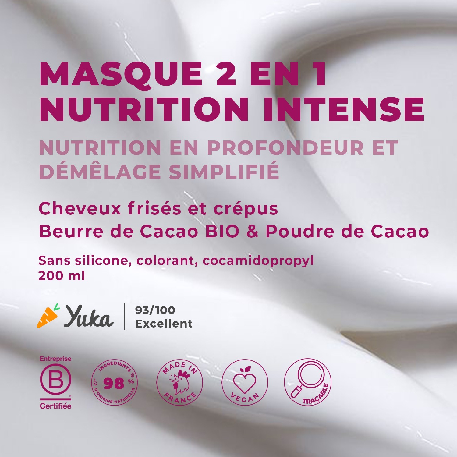 Energie Fruit masque 2 en 1 nutri frizz sans silicone - cheveux frises a crepus - beurre de cacao bio et poudre de cacao