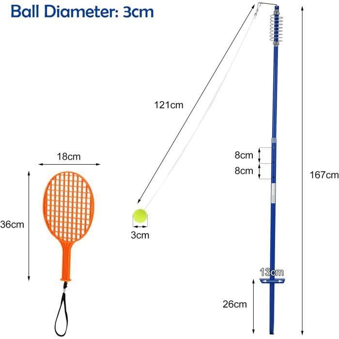 GOPLUS Entraineur de Balle de Tennis de réglable en hauteur, balle de tennis & 2 raquettes, Jeu de swing extérieur pour le jardin