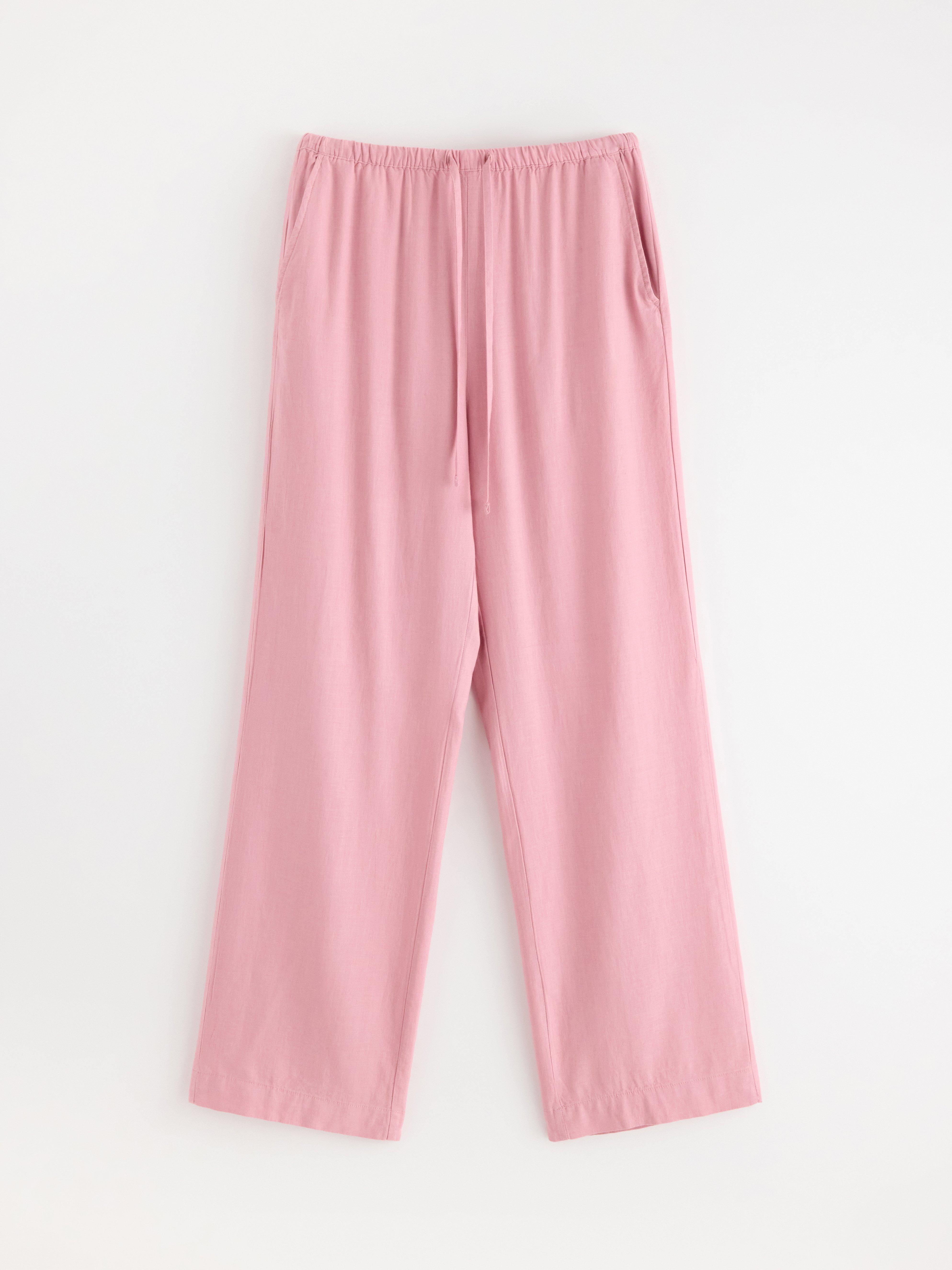 Calça reta BELLA em mistura de linho rosa claro