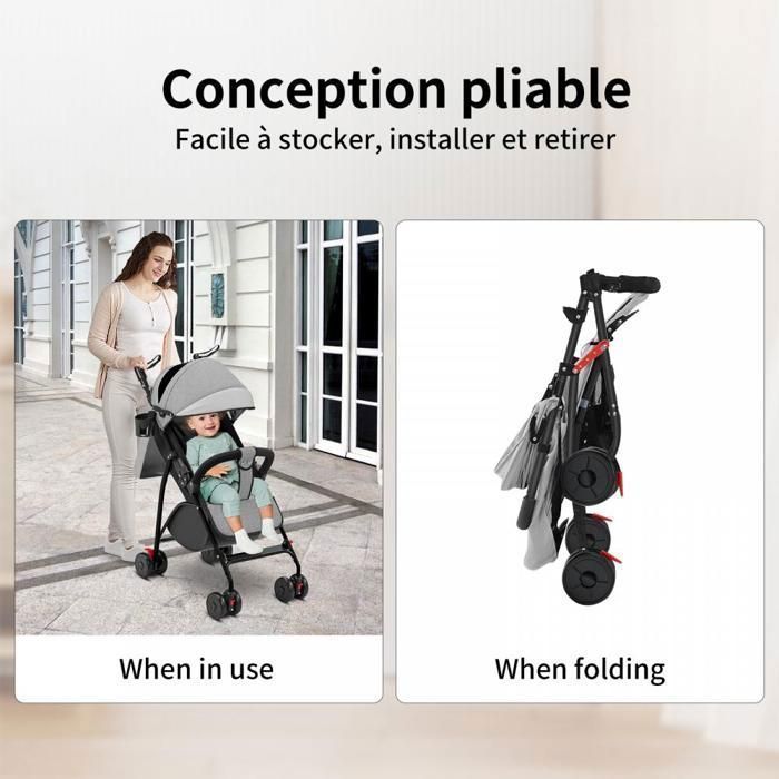 Cochecito de bebé para niño - MIPAN - Ultraligero - Plegable y reclinable desde el nacimiento hasta los 25 kg - Gris