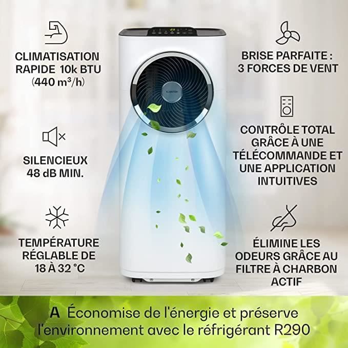 Aire acondicionado portátil Klarstein de 10000 BTU con función de ventilador y deshumidificador - Blanco