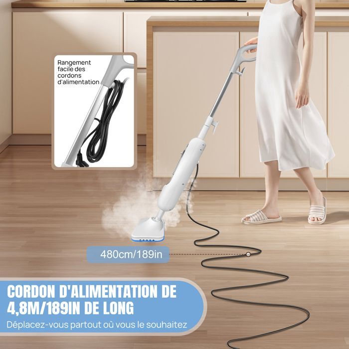 Nettoyeur vapeur manuel multifonction - 1500W Balai à vapeur électrique - Nettoyeur vapeur manuel pour carrelage, tapis
