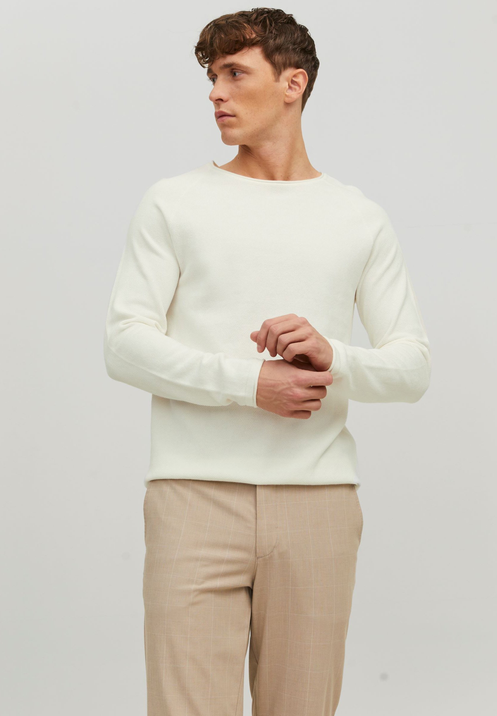 Pull Jack & Jones JJEHILL à col rond - Cloud Dancer