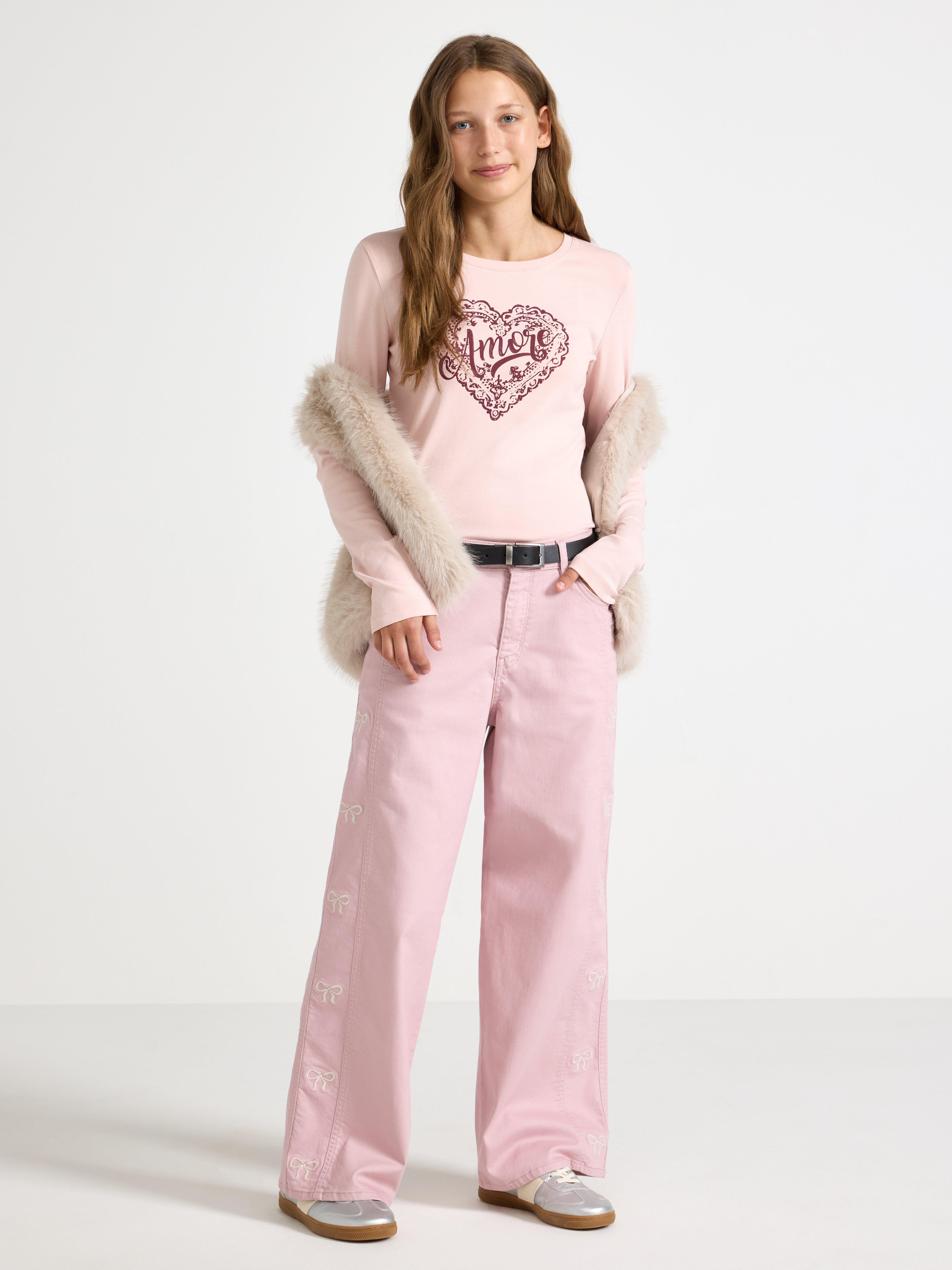 Blusa de manga comprida rosa claro