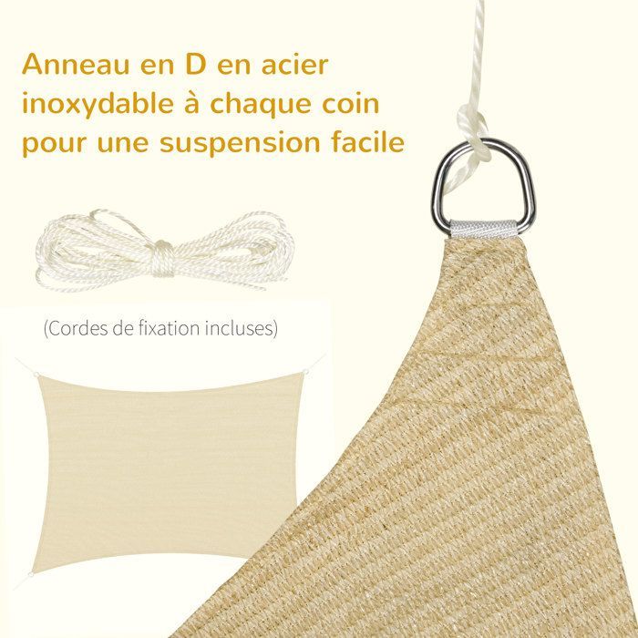 Outsunny - Voile d'ombrage - HDPE - 4x3m - Beige