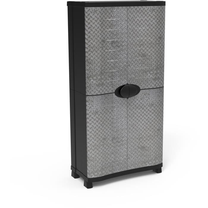 Armario - PLASTIKEN - Ahorrador de espacio - 90 cm - 4 estantes - Negro/madera