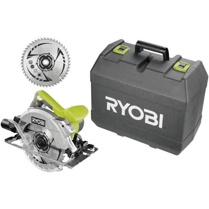RYOBI - Scie circulaire 1 600 W laser + coffret, 2 lames 190 mm 24 & 48 dents, guide parallèle, buse & clé de service - RCS1600-K2B