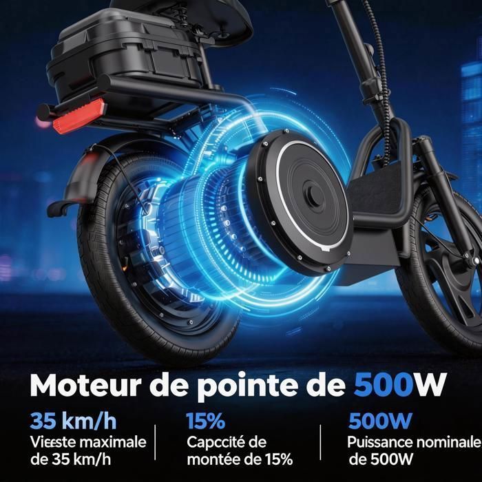500W elektrische scooter met zitje en mandje, ESBSPRO, 64 km actieradius, 14 inch banden, maximale snelheid 35 km/u, opvouwbaar, app