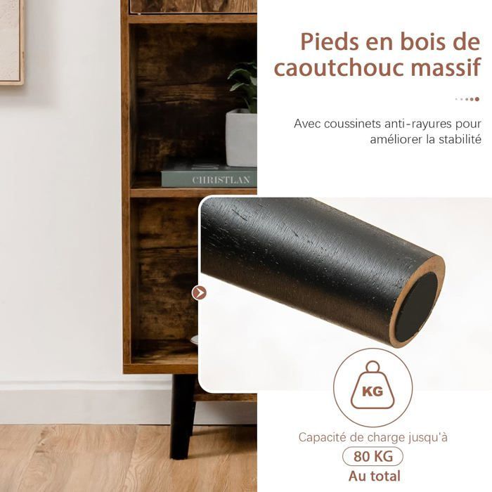 COSTWAY Bibliothèque à 4 Niveaux 80 x 24 x 119,5 CM, Meuble de Rangement avec portes, Étagères et Dispositif Anti-basculement, Café