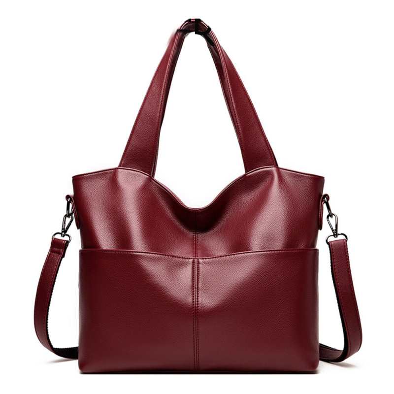 Sac bandoulière simple et décontracté pour femme, grand format, monochrome, en cuir véritable de créateur. Sac bandoulière grande capacité pour femme.