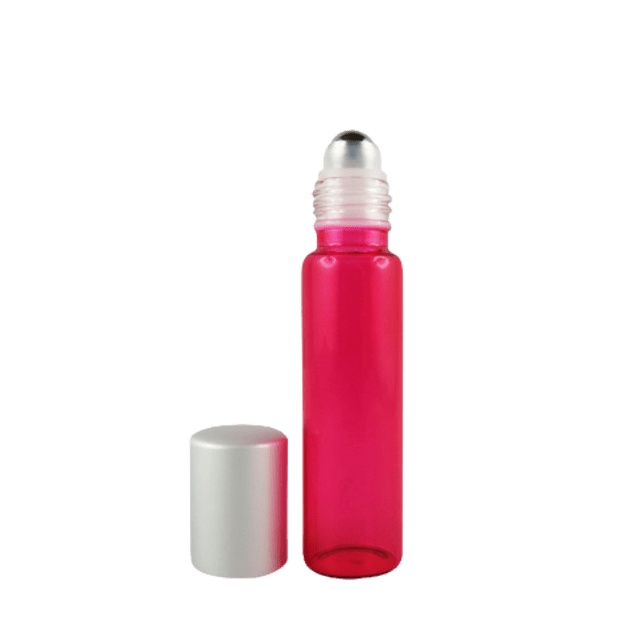 Flacon roll-on 15 ml en verre coloré rose et bille acier