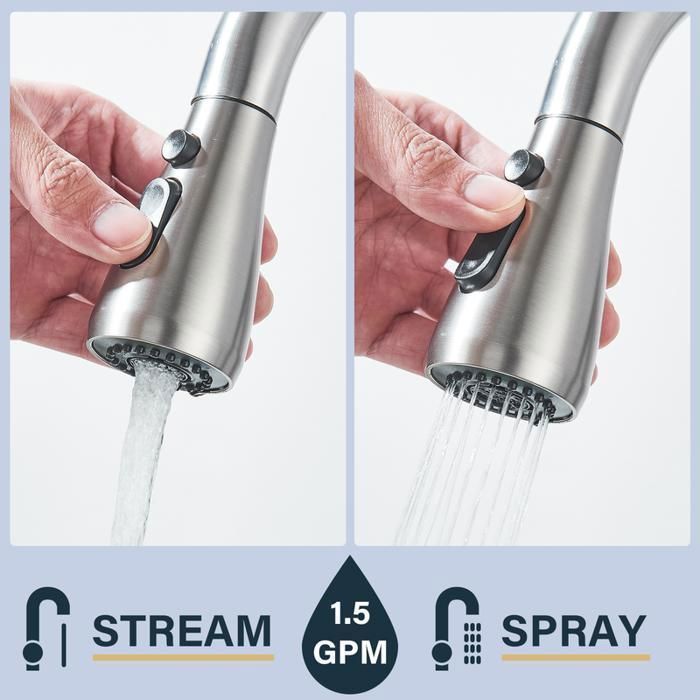 Kitchen Faucet - Kitchen Mixer Tap - 360° Swivel - with Pull-Out Spray Head - 2 Spray Patterns - Nickel