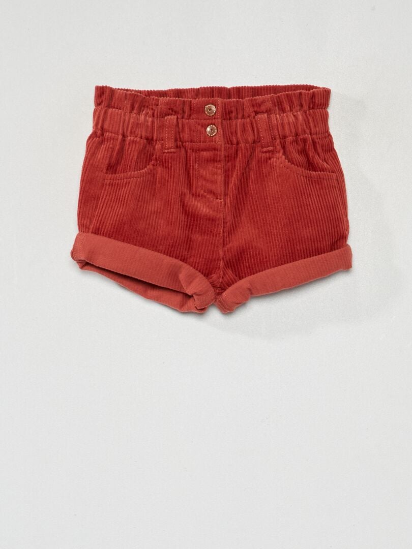 Shorts de veludo cotelê estilo paperbag - VERMELHO